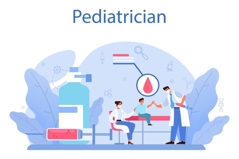 Pediatrician concept. Doctor examining a child with stethoscope